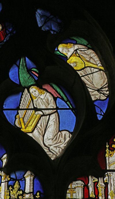 Window depicting Angel Musicians with Organ and Lute by French School